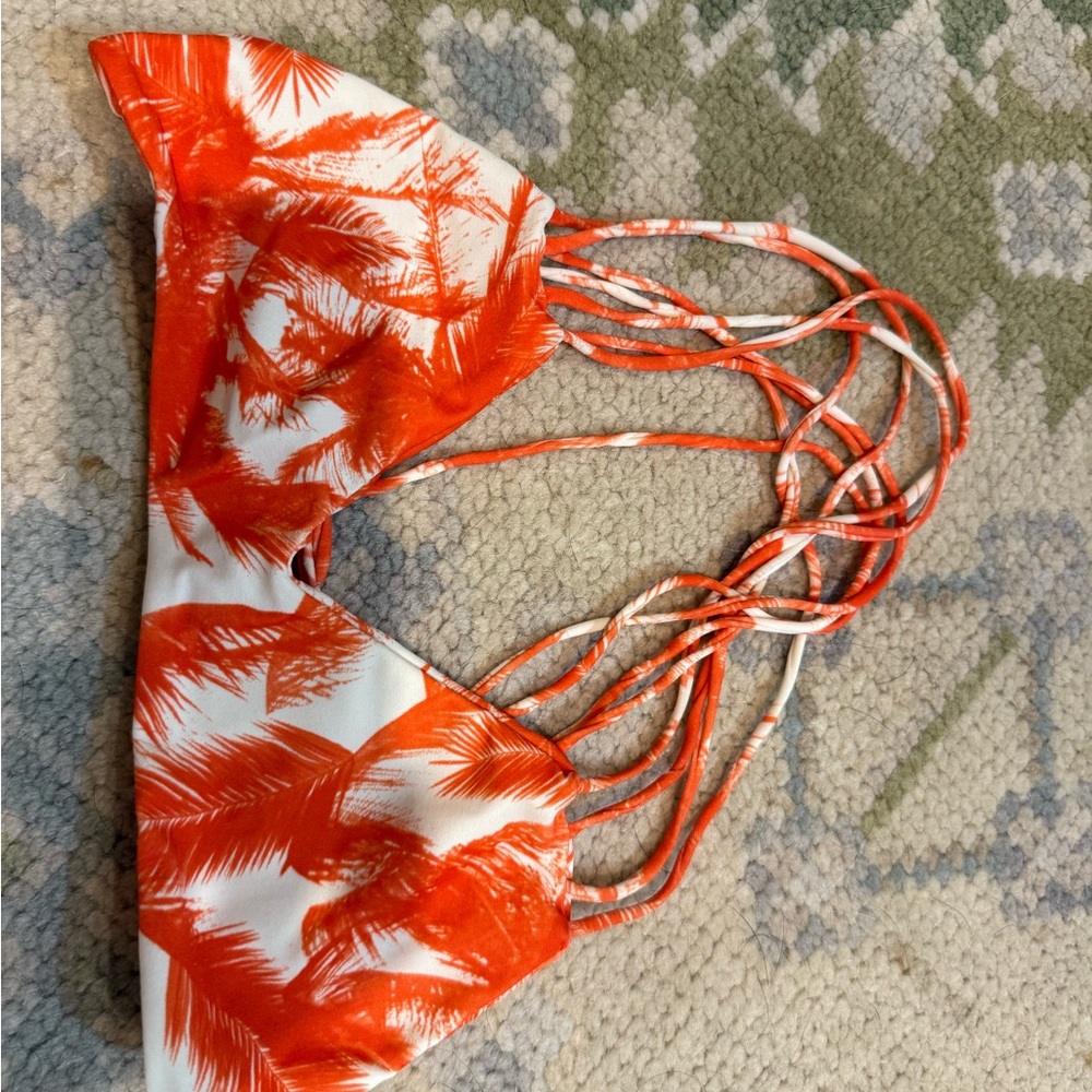 Mikoh Orange and White Palm Print Bikini Top